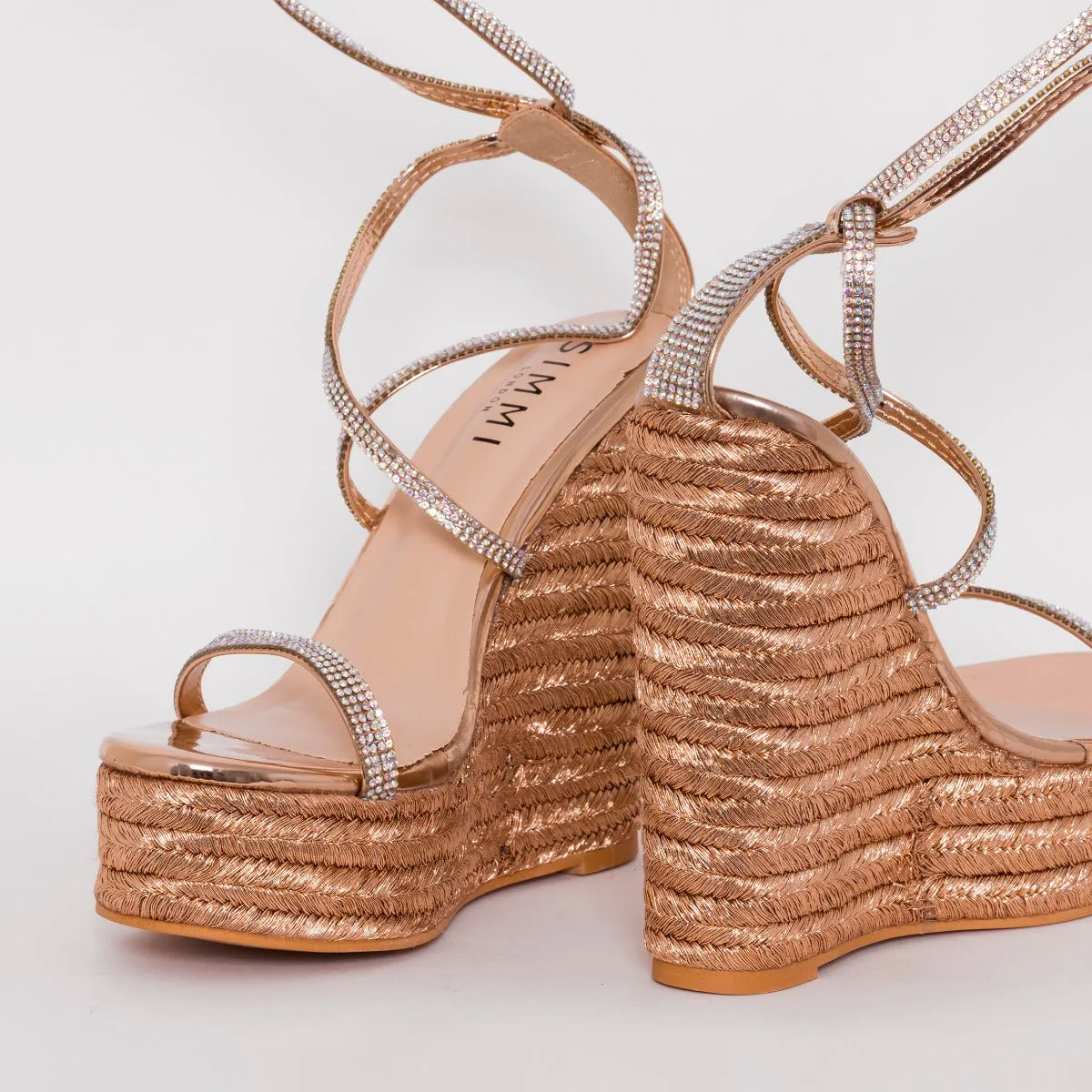 Ciara Rose Gold Lace Up Espadrille Wedges