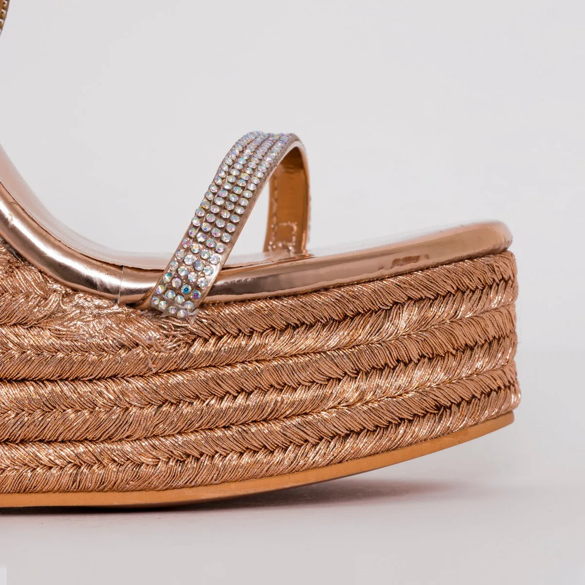 Ciara Rose Gold Lace Up Espadrille Wedges