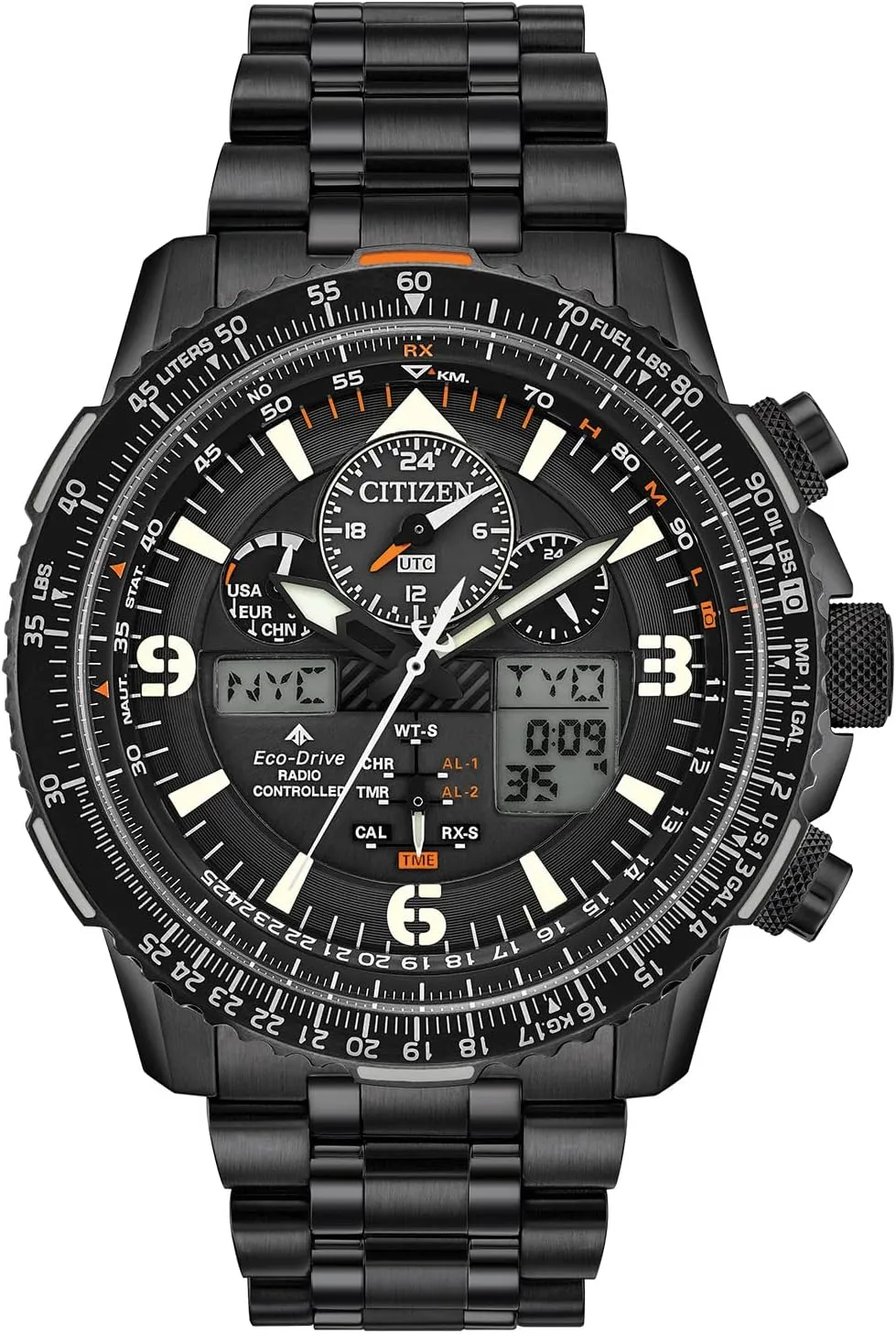 Citizen Men's Promaster Air Skyhawk Eco-Drive Pilot Watch, Atomic Timkeeping Technology, Chronograph, Power Reserve Indicator, Ana-digi Display, Luminous Hands and Markers, Anti-Reflective Crystal, Black Ion-Plated