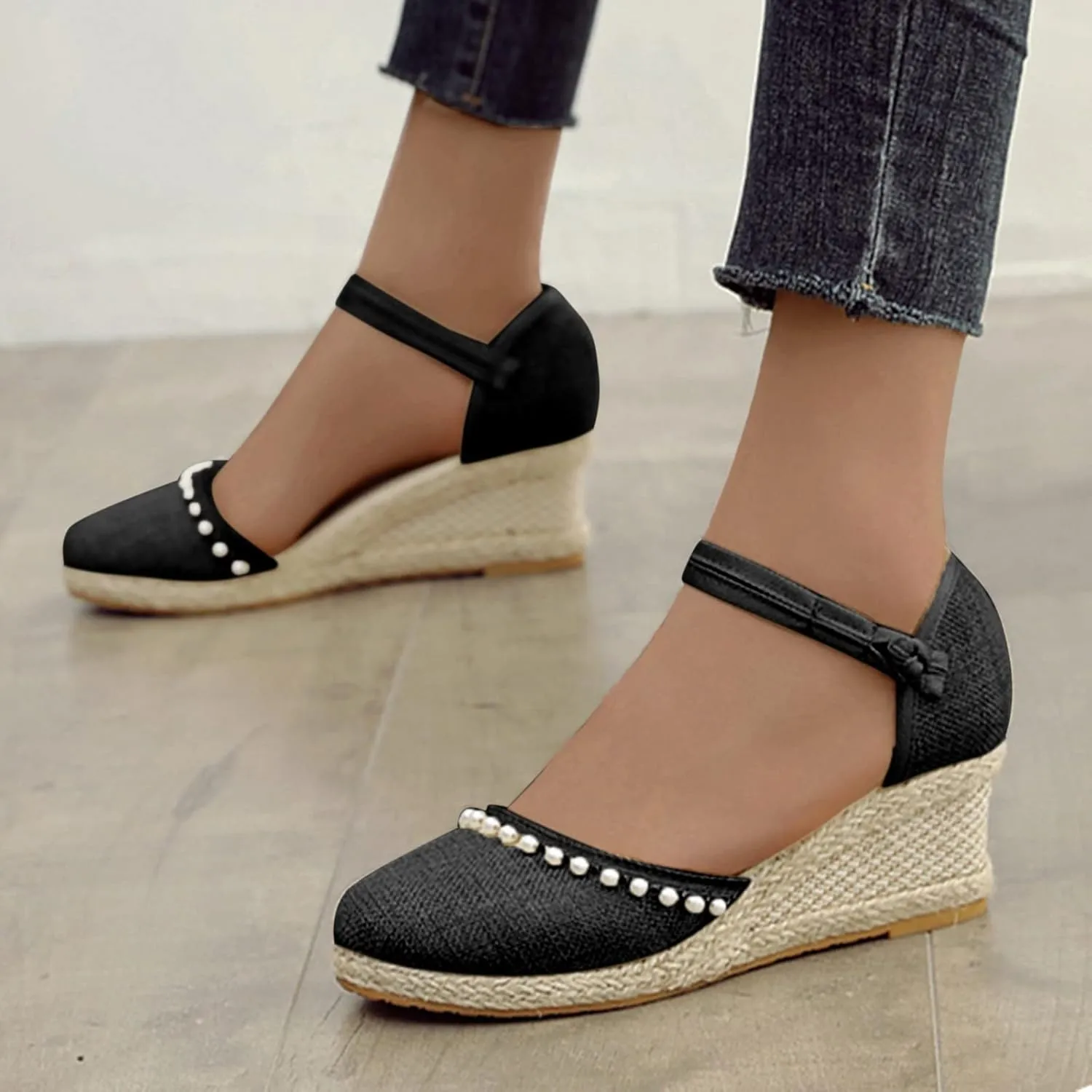 Closed Toe Platform Wedge Sandals Womens Espadrilles Dressy Sandals 2025 Comfortable Beach Non Slip Summer Casual Shoes with Ankle Strap Orthopedic Retro Canvas Wedge Heels Sandals