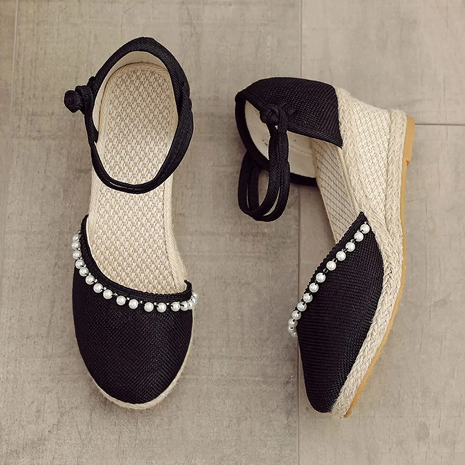 Closed Toe Platform Wedge Sandals Womens Espadrilles Dressy Sandals 2025 Comfortable Beach Non Slip Summer Casual Shoes with Ankle Strap Orthopedic Retro Canvas Wedge Heels Sandals