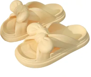 Cloud Pillow Comfy Slippers Thick Sole Cute Bow Soft Cushion Platform Non-Slip Quick Drying Open Toe Home House Bathroom Bedroom Slides Lightweight EVA Sandals Indoor and Outdoor Shoes for Women and Girls