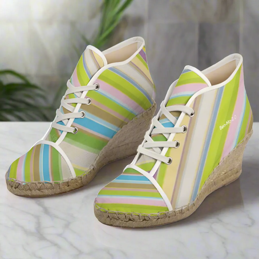 Clover Striper Wedge Espadrille Shoes