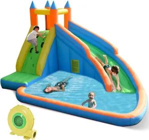 Costzon Inflatable Water Slide, Giant Bouncy Waterslide Park for Kids Backyard Outdoor Fun with 735w Blower, Climbing Wall, Splash Pool, Blow up Water Slides Inflatables for Kids and Adults Party Gift