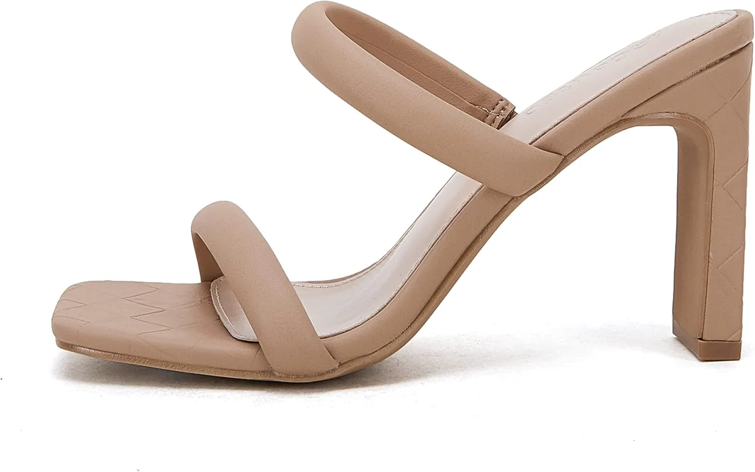 Coutgo Womens Square Open Toe Heeled Sandals Two Strap High Heel Backless Dress Slip On Mules