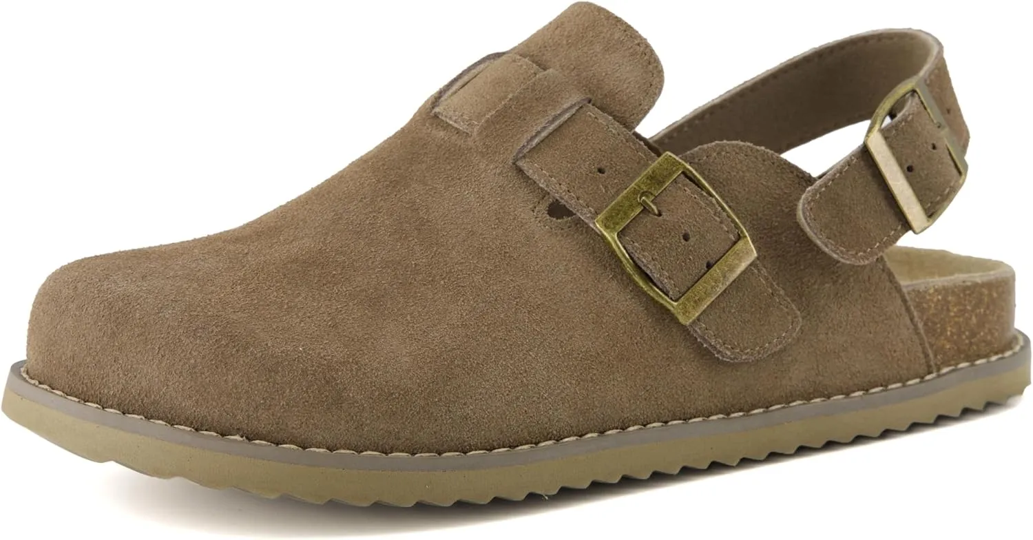 CUSHIONAIRE Brooklyn Women's Suede Clogs - Adjustable Slingback Clog Sandal with Buckle, Memory Foam, Wide Widths
