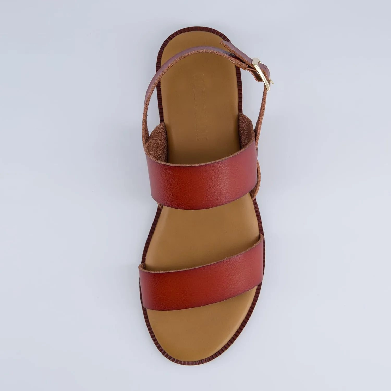 CUSHIONAIRE Lima Women’s Two-Strap Sandal – Faux Leather Flat with Adjustable Ankle Strap & Cushioned Footbed