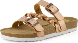CUSHIONAIRE Women's Lizzy Cork Footbed Sandal - Comfortable, Adjustable Straps, Arch Support, Wide Widths Available, Boho Chic Summer Slides