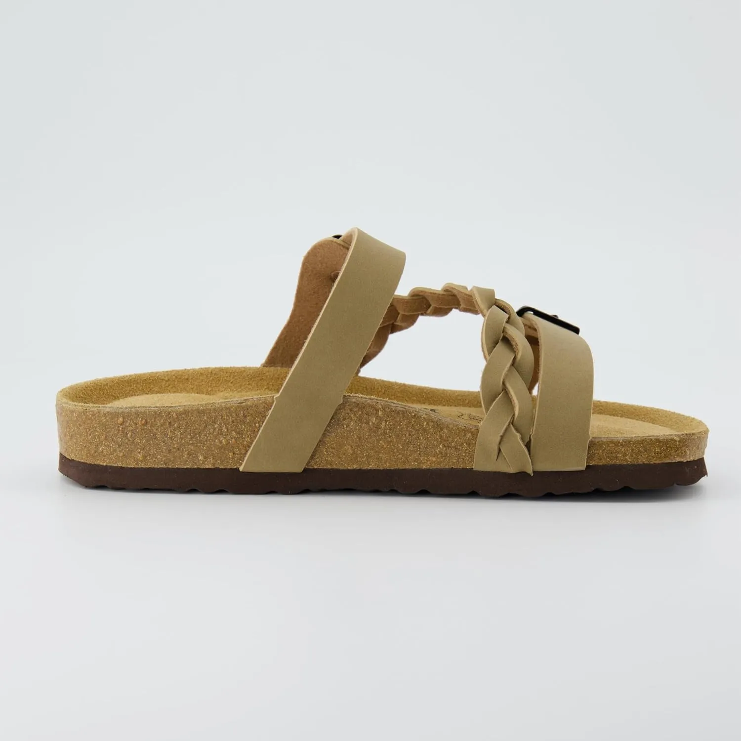 CUSHIONAIRE Women's Lizzy Cork Footbed Sandal - Comfortable, Adjustable Straps, Arch Support, Wide Widths Available, Boho Chic Summer Slides