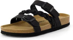 CUSHIONAIRE Women's Lizzy Cork Footbed Sandal - Comfortable, Adjustable Straps, Arch Support, Wide Widths Available, Boho Chic Summer Slides