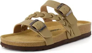 CUSHIONAIRE Women's Lizzy Cork Footbed Sandal - Comfortable, Adjustable Straps, Arch Support, Wide Widths Available, Boho Chic Summer Slides