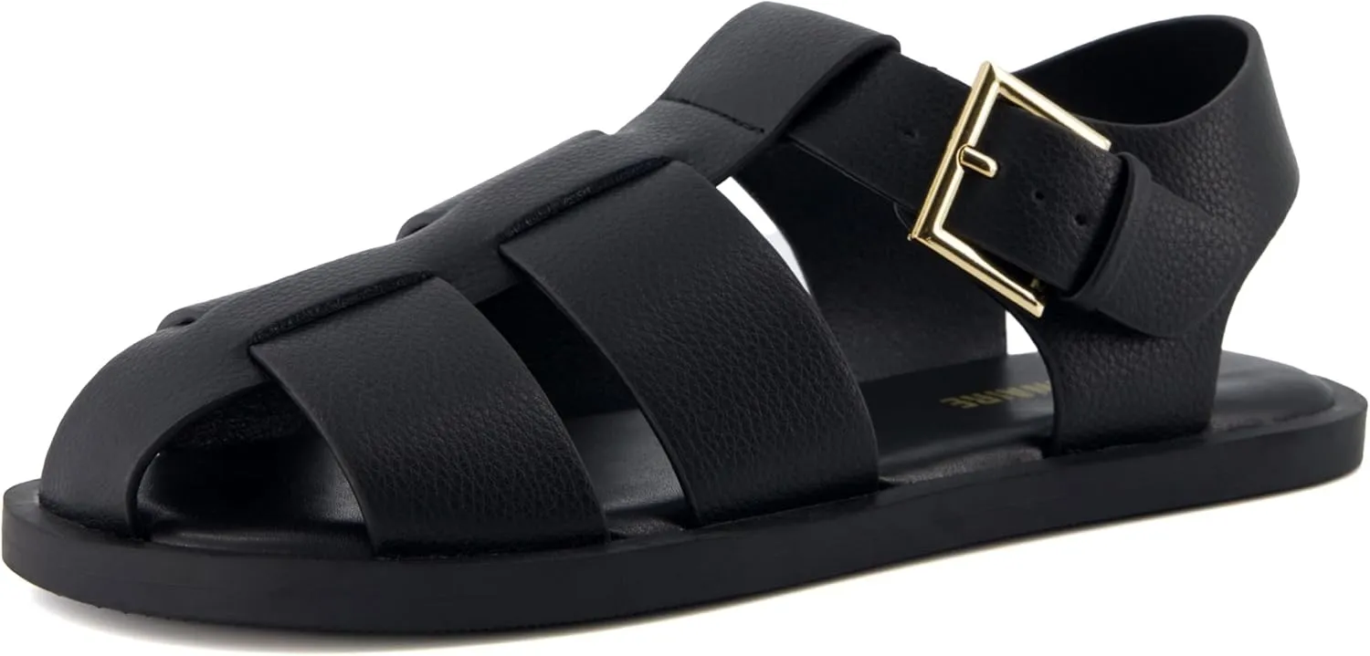 CUSHIONAIRE Women's Plaza Fisherman Sandal – Soft Vegan Leather, Adjustable Buckle Strap, Memory Foam, Wide Widths Available
