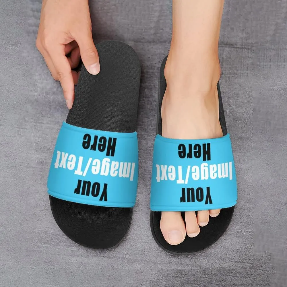 Custom Slides Sandals Personalized Add Your Name Photo Design Sandals Fashion Beach Sandals Comfort Bathroom Shower Shoes Non Slip Indoor Outdoor Water Sandals for Women Men