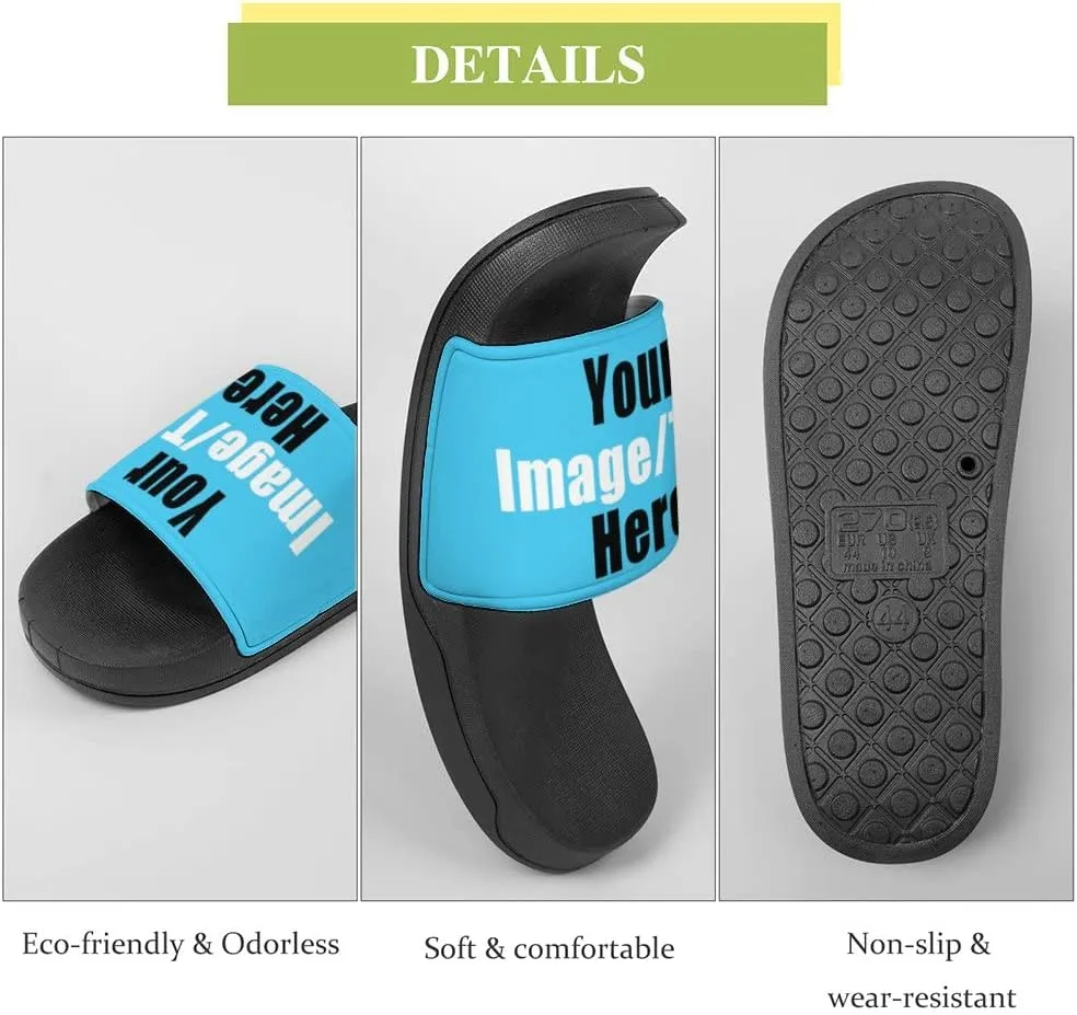Custom Slides Sandals Personalized Add Your Name Photo Design Sandals Fashion Beach Sandals Comfort Bathroom Shower Shoes Non Slip Indoor Outdoor Water Sandals for Women Men