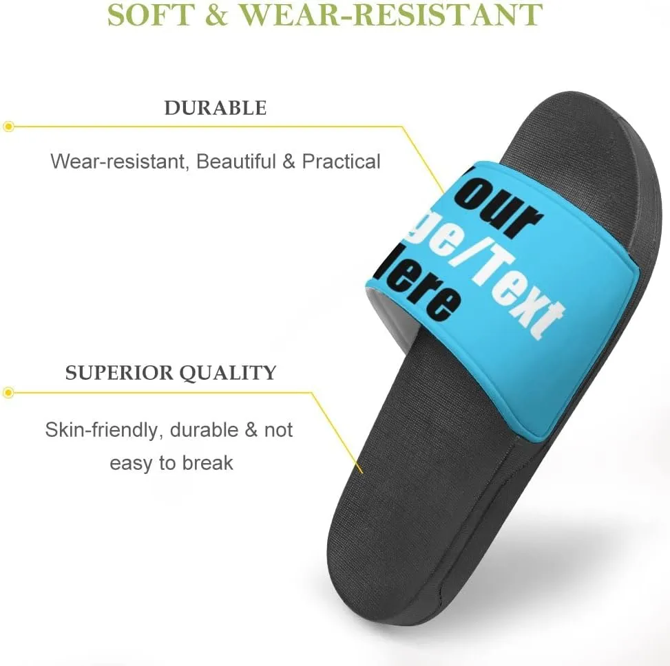 Custom Slides Sandals Personalized Add Your Name Photo Design Sandals Fashion Beach Sandals Comfort Bathroom Shower Shoes Non Slip Indoor Outdoor Water Sandals for Women Men