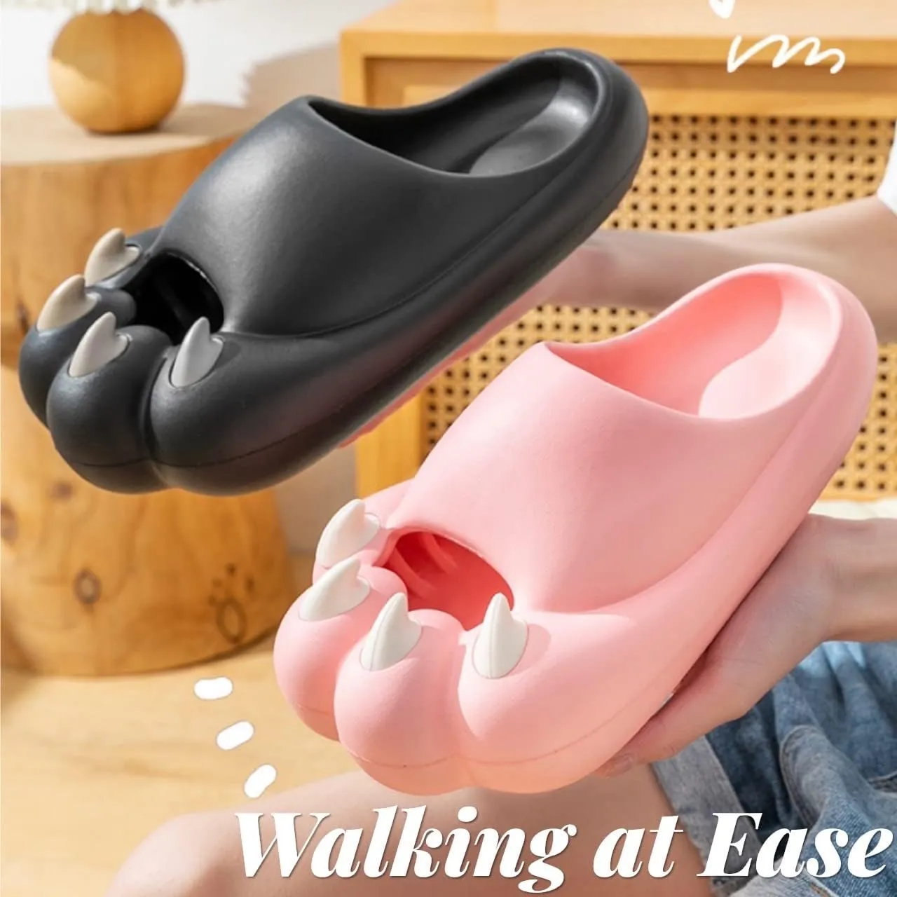 Cute Animal Paws Cloud Slides for Women and Men Thick Sole Pillow Slippers Cushion Soft Platform Non-Slip Quick Drying Open Toe Home House Bathroom Bedroom Slides Lightweight Indoor EVA Sandals
