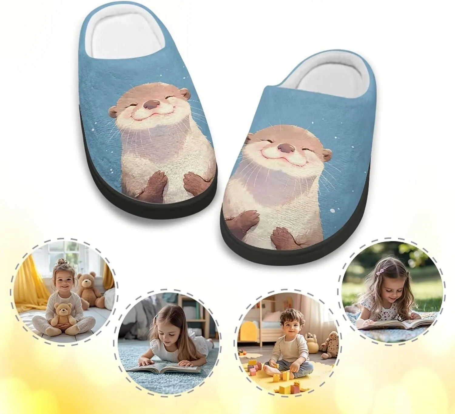 Cute Cartoon Animal Unisex-Child Winter Plush Slip On House Slippers for Boys Girls Warm Flannel Fuzzy Slippers Indoor Household Shoes US Size 9-15