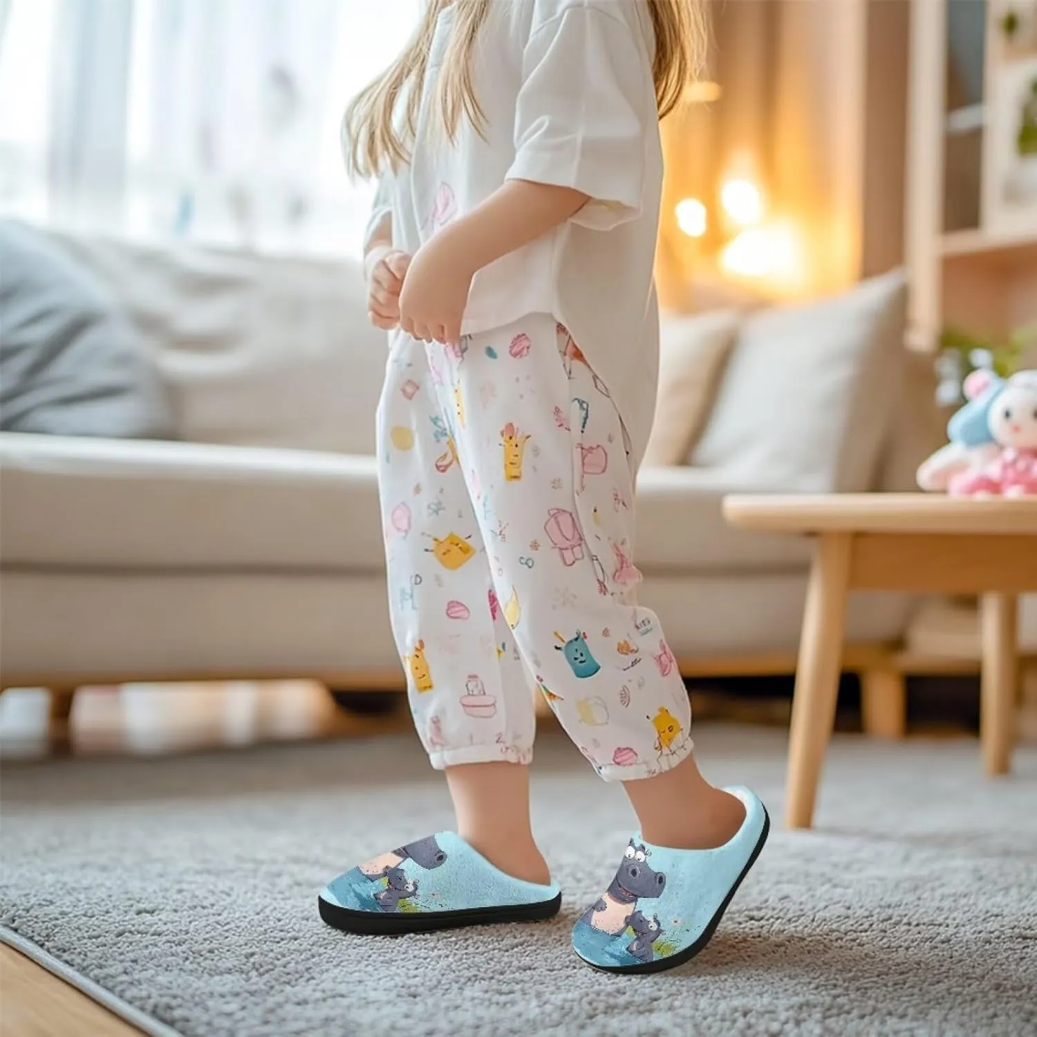 Cute Cartoon Animal Unisex-Child Winter Plush Slip On House Slippers for Boys Girls Warm Flannel Fuzzy Slippers Indoor Household Shoes US Size 9-15