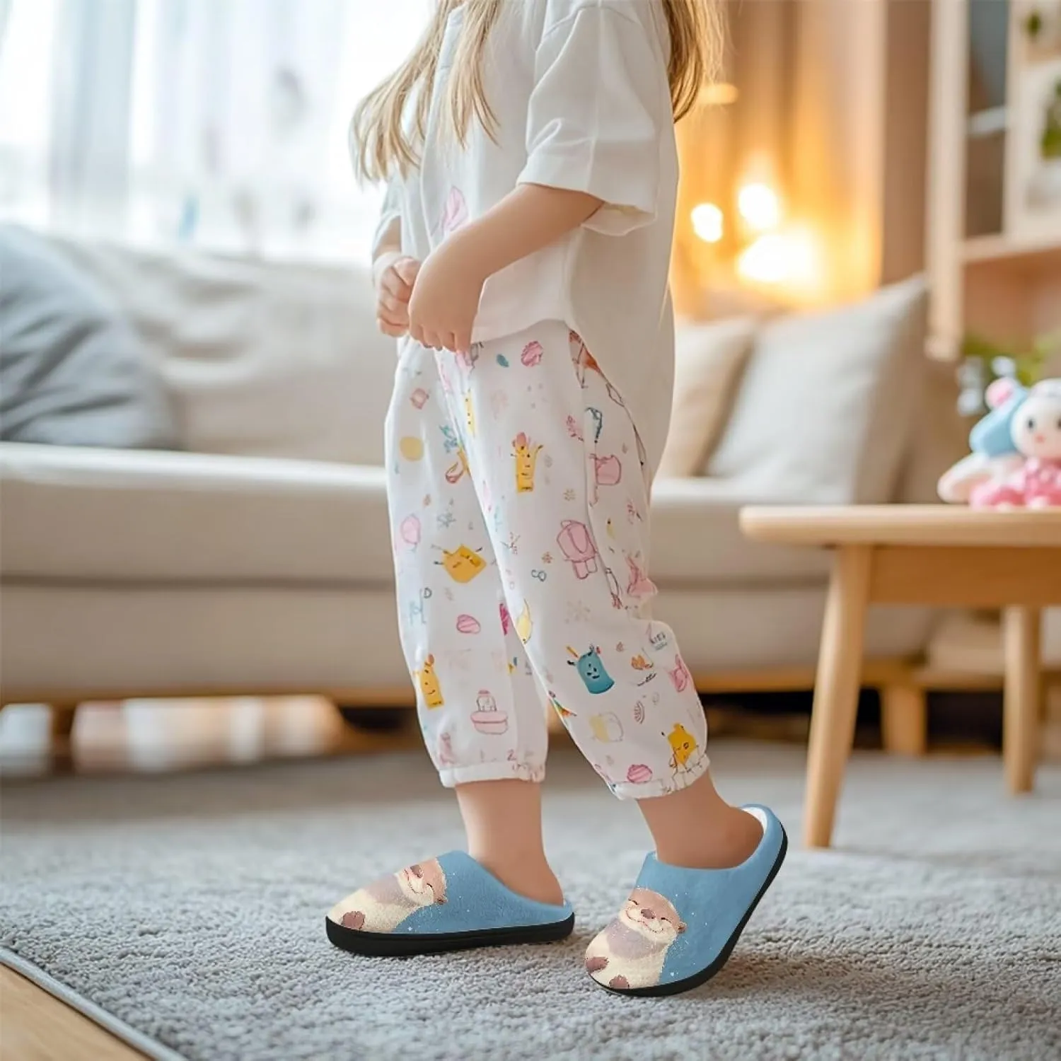 Cute Cartoon Animal Unisex-Child Winter Plush Slip On House Slippers for Boys Girls Warm Flannel Fuzzy Slippers Indoor Household Shoes US Size 9-15