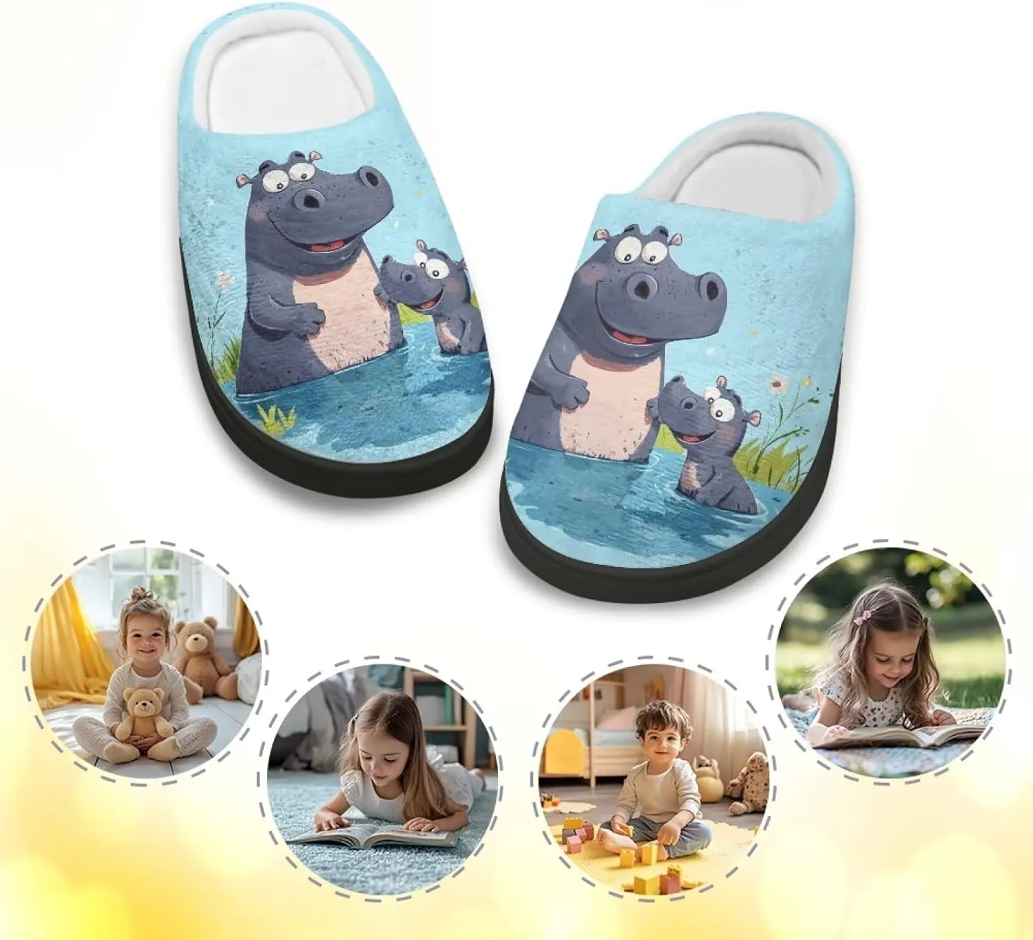 Cute Cartoon Animal Unisex-Child Winter Plush Slip On House Slippers for Boys Girls Warm Flannel Fuzzy Slippers Indoor Household Shoes US Size 9-15