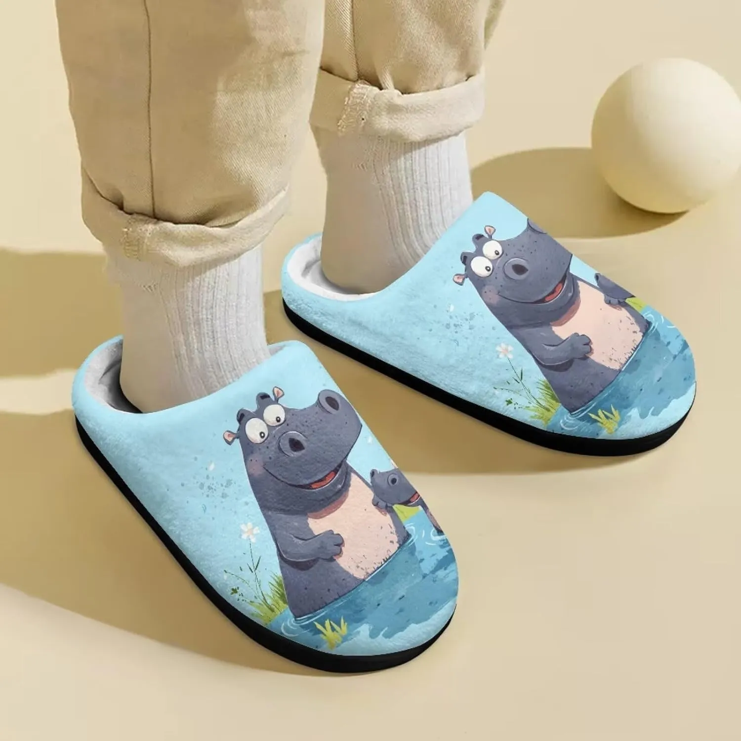 Cute Cartoon Animal Unisex-Child Winter Plush Slip On House Slippers for Boys Girls Warm Flannel Fuzzy Slippers Indoor Household Shoes US Size 9-15