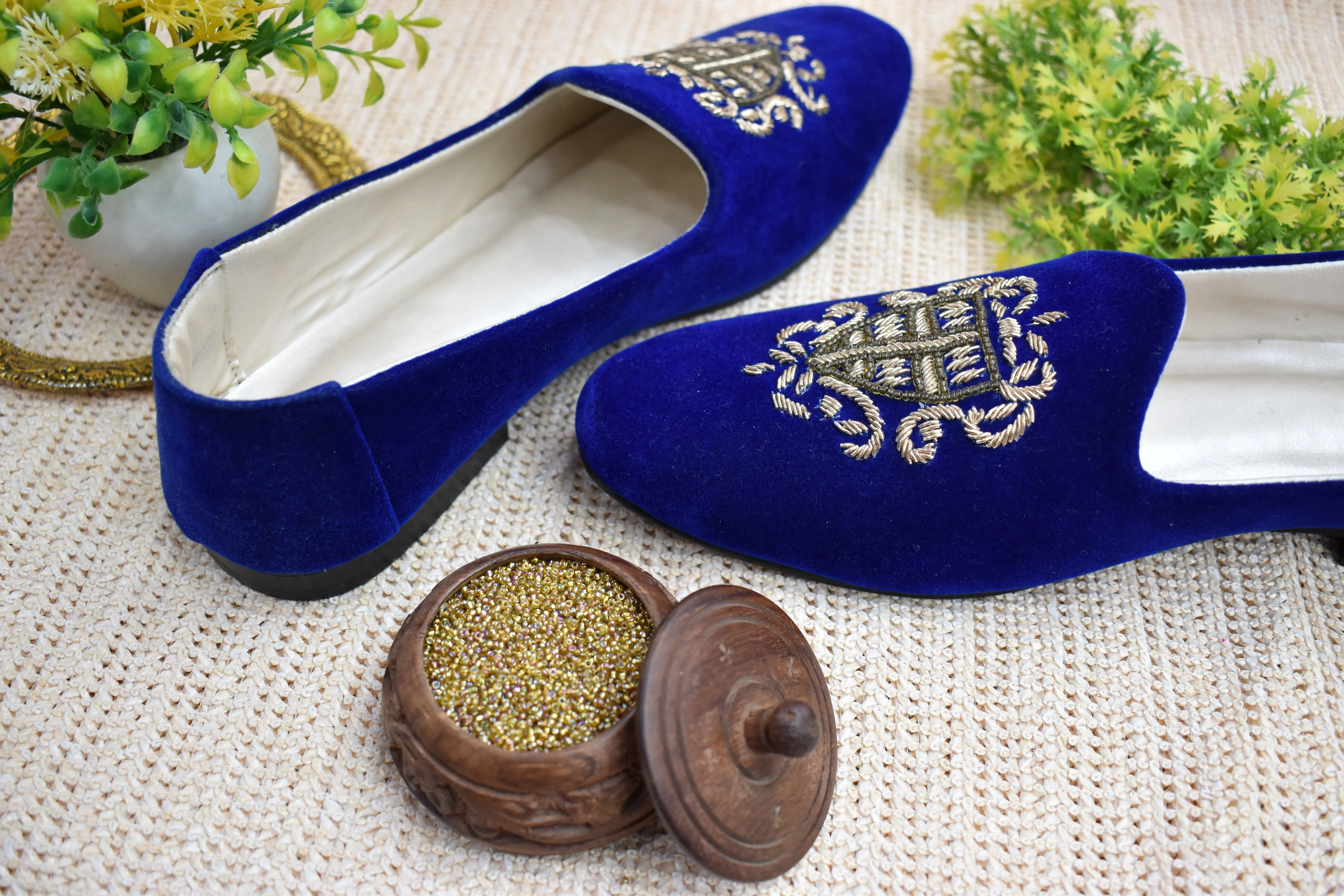 Dabka Velvet Loafer Shoes (Royal Blue)