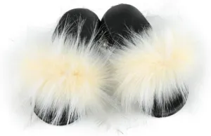 DAYISS Girls Faux Fur Slides Sandals Furry Slippers Fuzzy Fluffy House Slide Open Toe for Toddler Little Kids