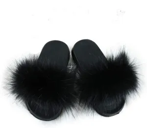 DAYISS Girls Faux Fur Slides Sandals Furry Slippers Fuzzy Fluffy House Slide Open Toe for Toddler Little Kids