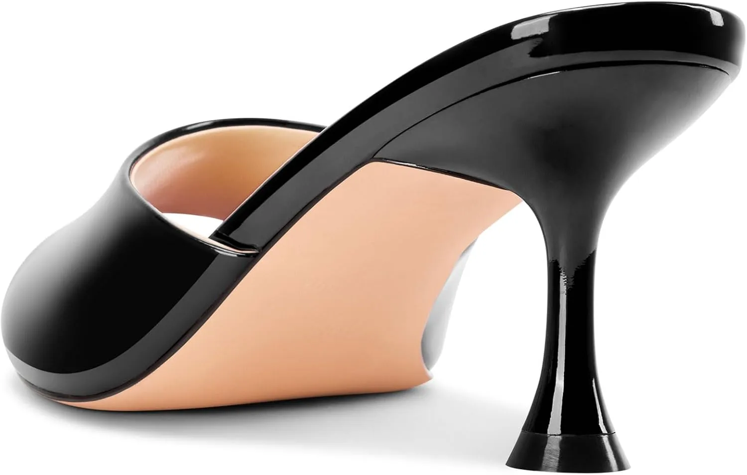 DearOnly Womens Open Toe Low Kitten Heel Sandals Slip-on Stiletto Mules Patent Leather Prom Dress Shoes 2.6 Inches Heels