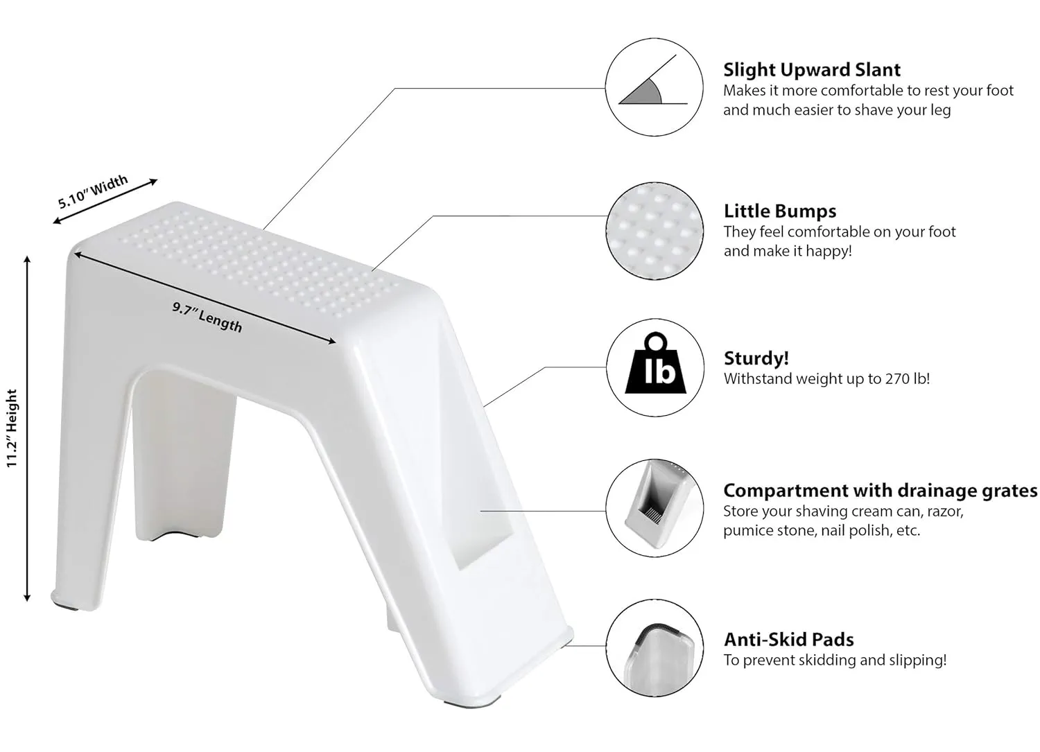 Demi's Home Shower Foot Rest - Pedicure Foot Rest - Grey - (Supplies Not Included)