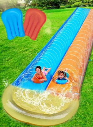Dimple Slip and Slide Inflatable Water Slide with Sprinkler and 2 Bodyboards - Perfect Summer Toy for Kids with Build in Sprinkler for Backyard - 16ft x 5ft