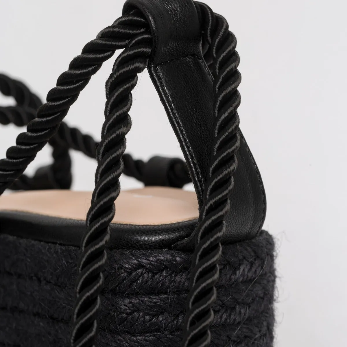 Dina Black Rope Lace Up Espadrille Flatforms