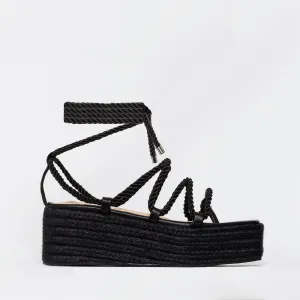 Dina Black Rope Lace Up Espadrille Flatforms