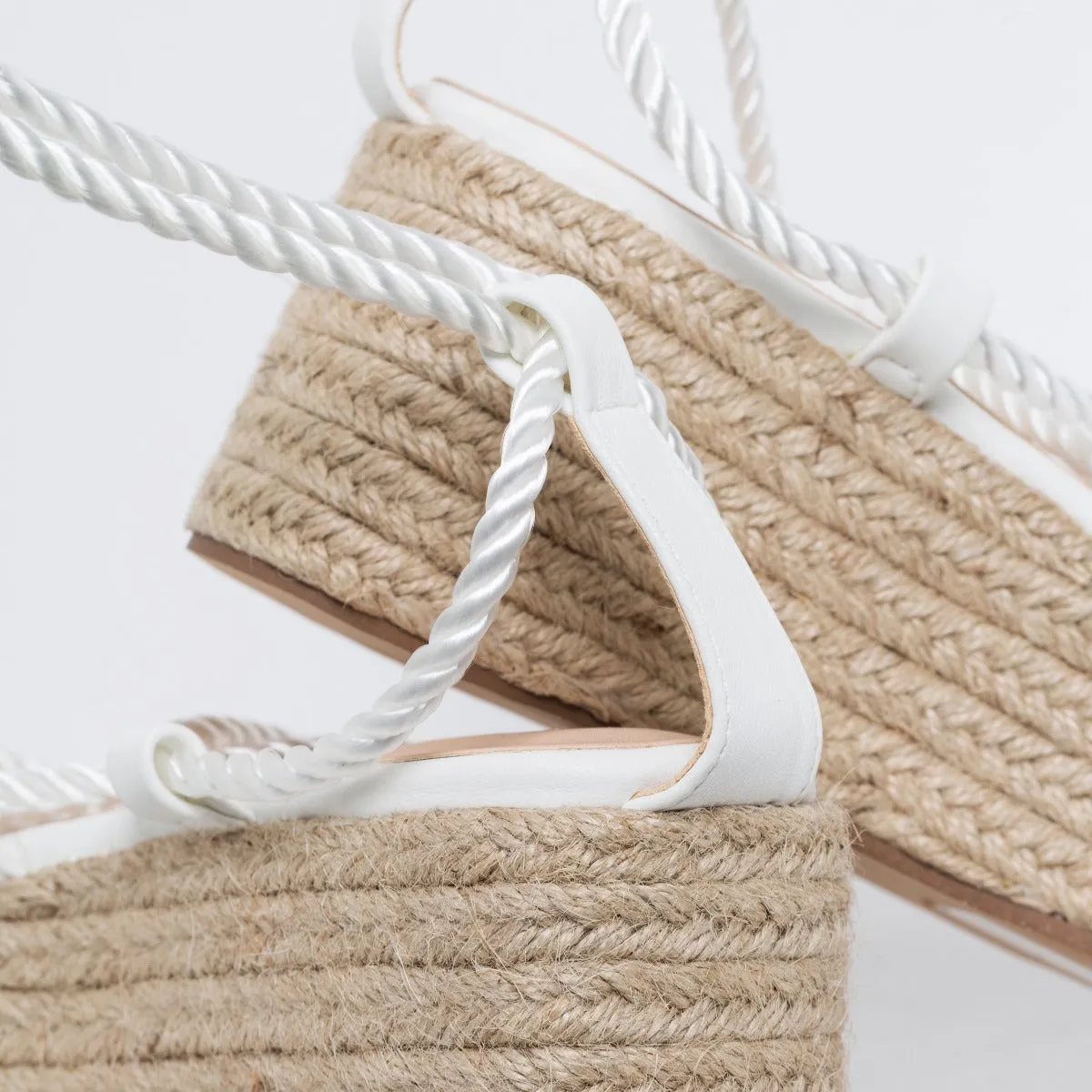 Dina White Rope Lace Up Espadrille Flatforms