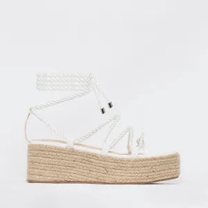 Dina White Rope Lace Up Espadrille Flatforms