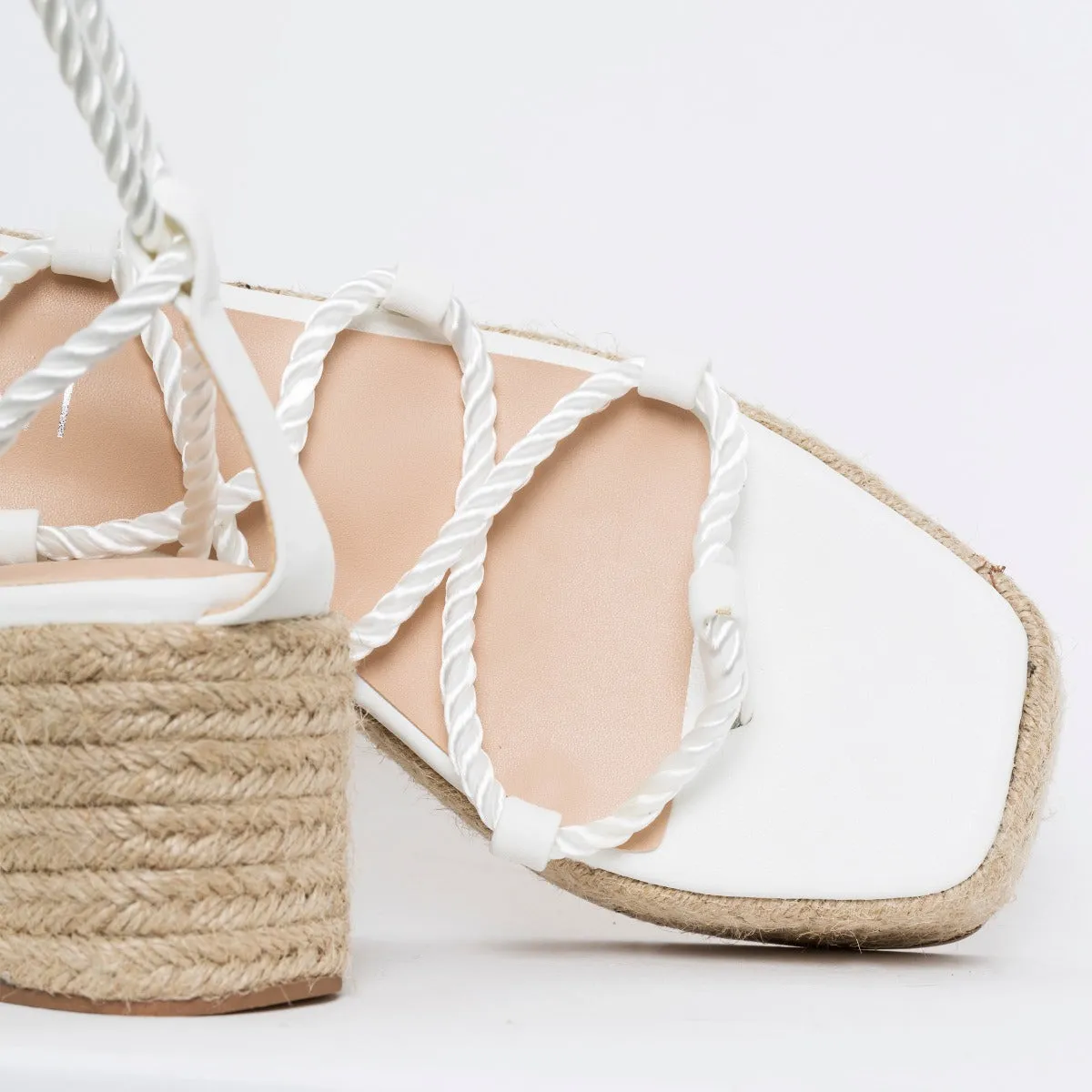 Dina White Rope Lace Up Espadrille Flatforms