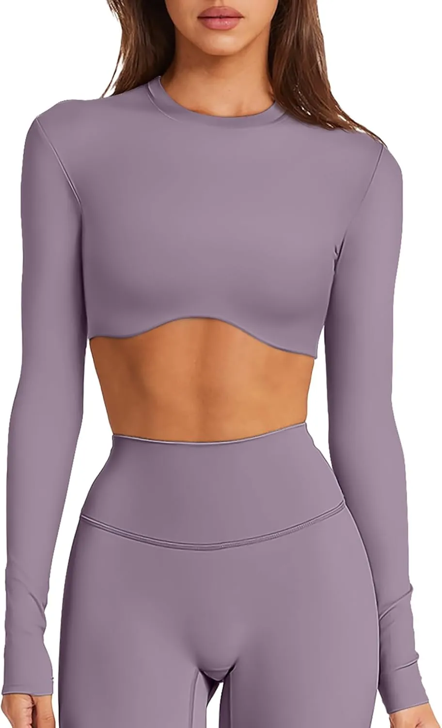 Double Lined Long Sleeve Crop Tops for Women Sexy High Neck Workout Tops Athletic Gym Shirts Running Cropped Tops