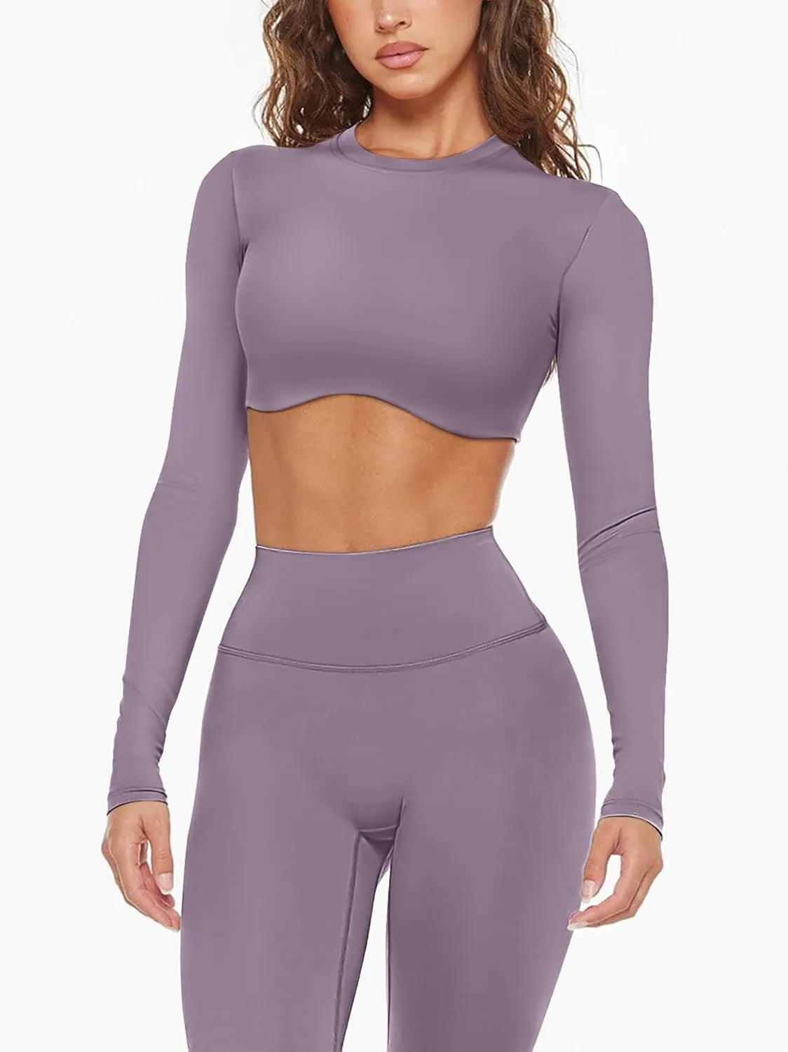 Double Lined Long Sleeve Crop Tops for Women Sexy High Neck Workout Tops Athletic Gym Shirts Running Cropped Tops