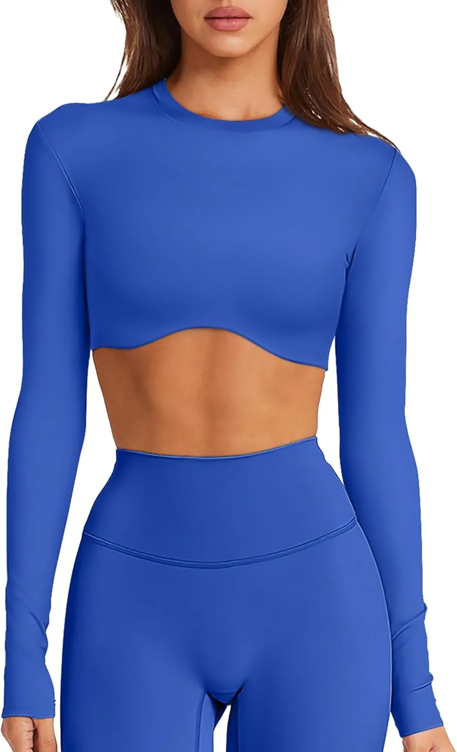 Double Lined Long Sleeve Crop Tops for Women Sexy High Neck Workout Tops Athletic Gym Shirts Running Cropped Tops