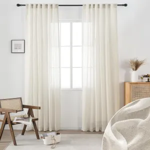 DUALIFE Cream Beige Natural Linen Semi Sheer Window Curtain 84 Inch Length Panels Drapes for Living Room Boho Neutral Rod Pocket Back Tab Long Curtains Set 2 for Farmhouse Decor Bedroom,Ivory,52 x 84