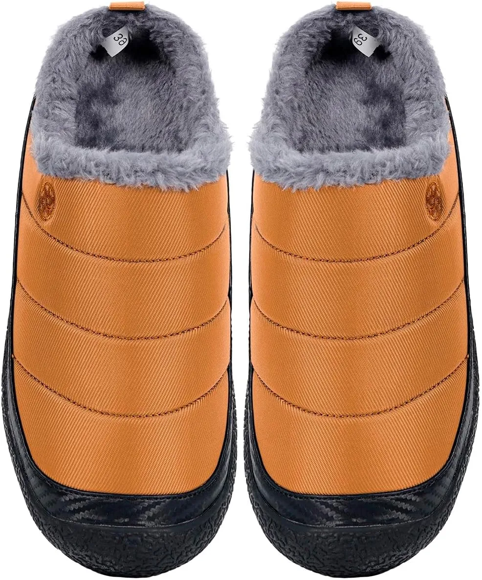 Eagsouni Womens Mens House Slippers Slip on Snow Winter Warm Fully Fur Lined Slippers Indoor Outdoor Shoes