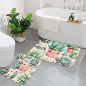 EkcoS Lovely Succulent Plants Bathroom Rugs Set 2 Piece Microfiber Bath Shower Mat and U-Shaped Toilet Rug Non Slip Absorbent Bath Rug for Tub