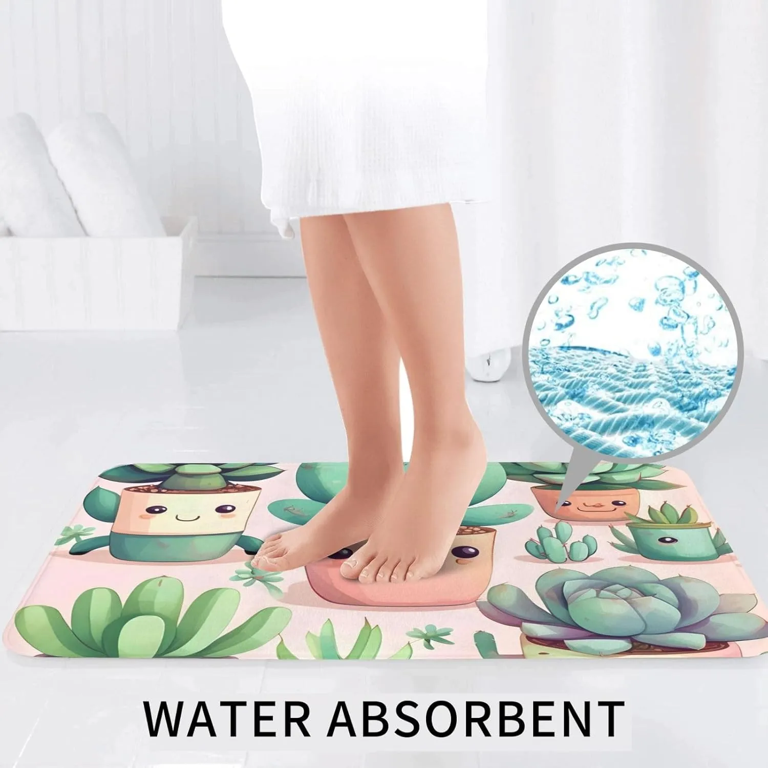 EkcoS Lovely Succulent Plants Bathroom Rugs Set 2 Piece Microfiber Bath Shower Mat and U-Shaped Toilet Rug Non Slip Absorbent Bath Rug for Tub