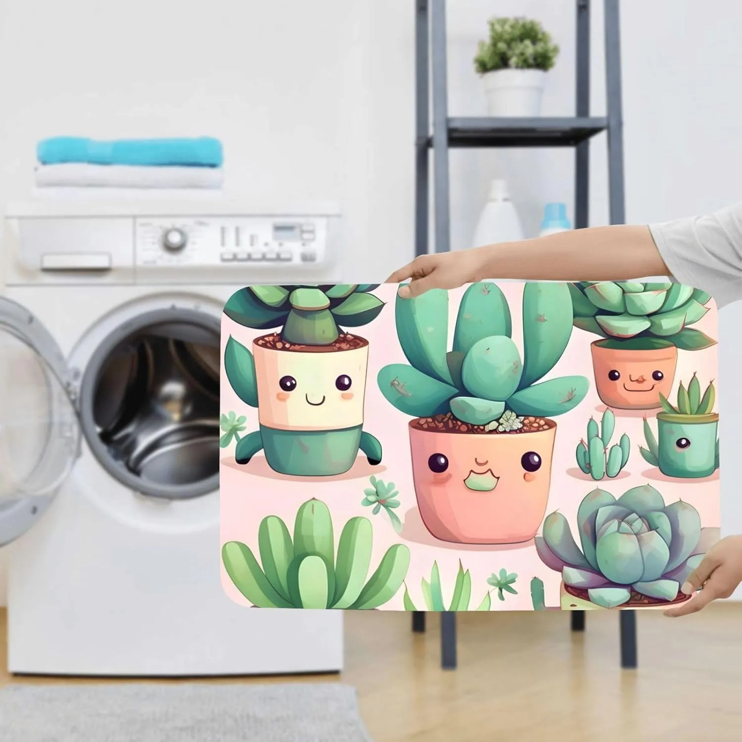 EkcoS Lovely Succulent Plants Bathroom Rugs Set 2 Piece Microfiber Bath Shower Mat and U-Shaped Toilet Rug Non Slip Absorbent Bath Rug for Tub