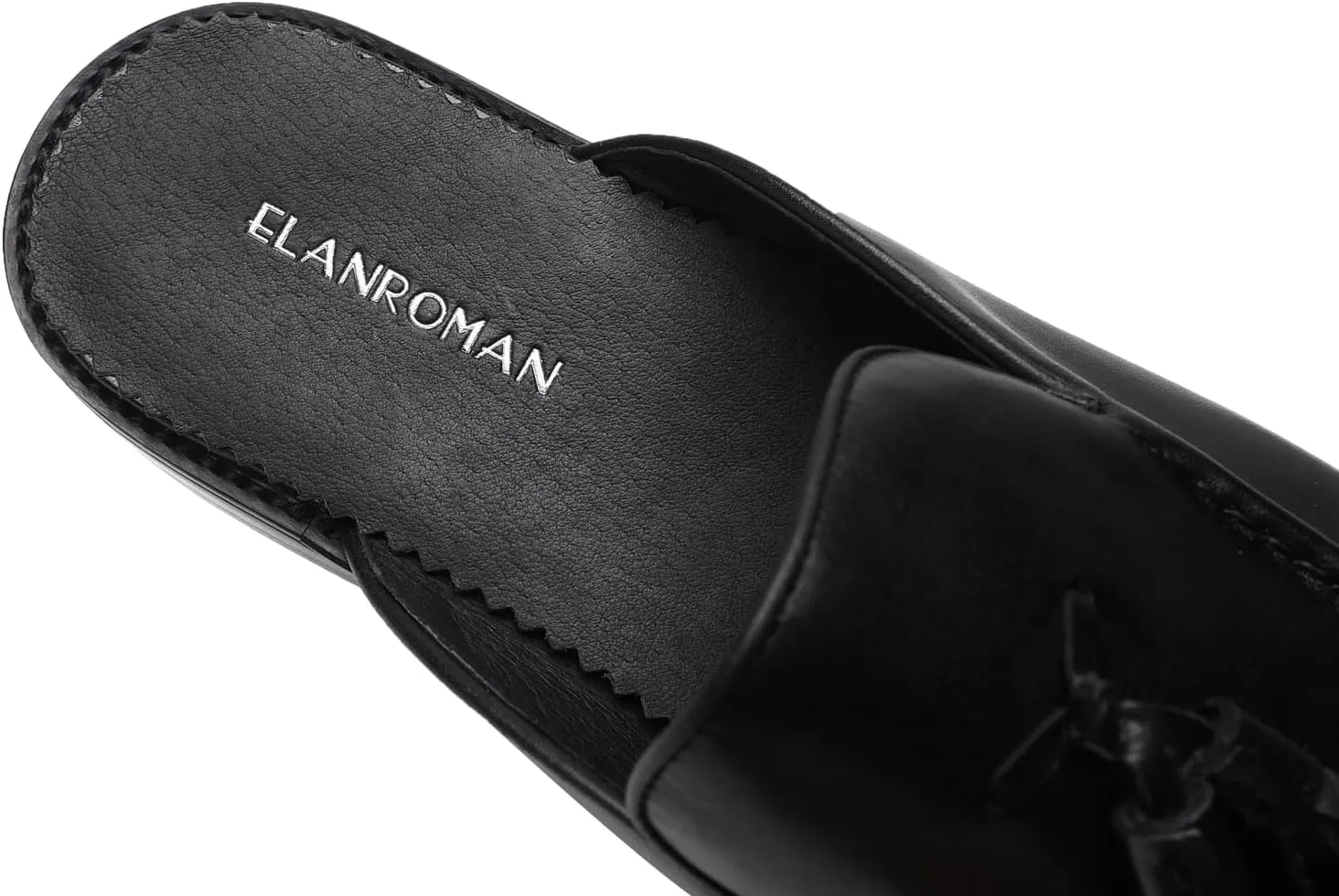 ELANROMAN Men's Backless Loafers Black Genuine Leather Mules Slippers Slip on Shoes