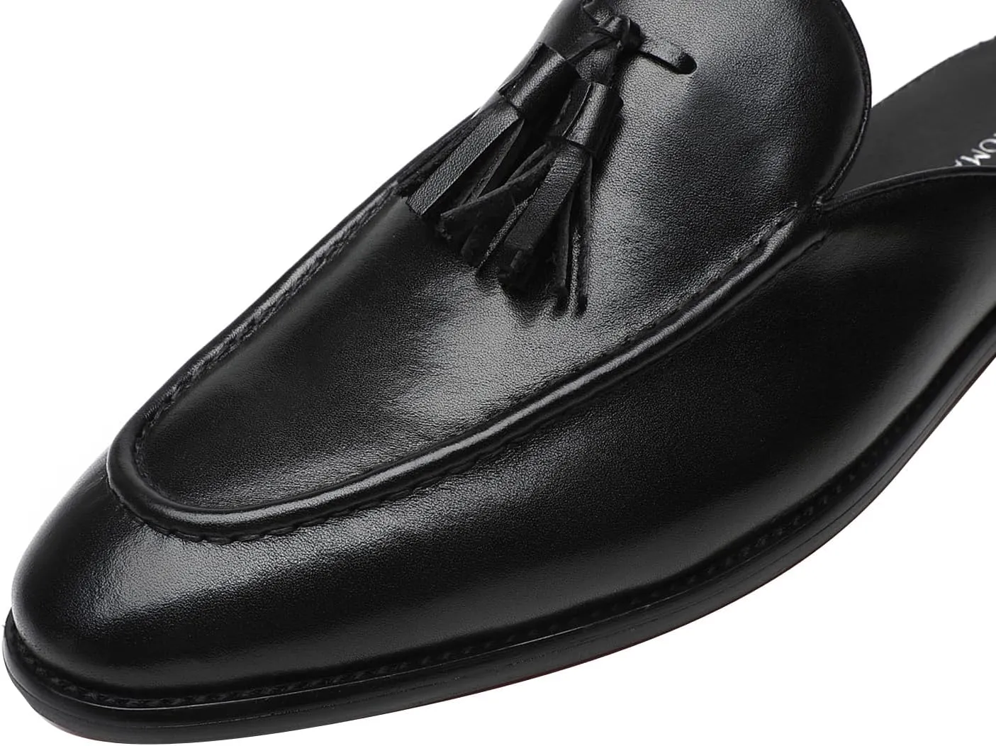 ELANROMAN Men's Backless Loafers Black Genuine Leather Mules Slippers Slip on Shoes