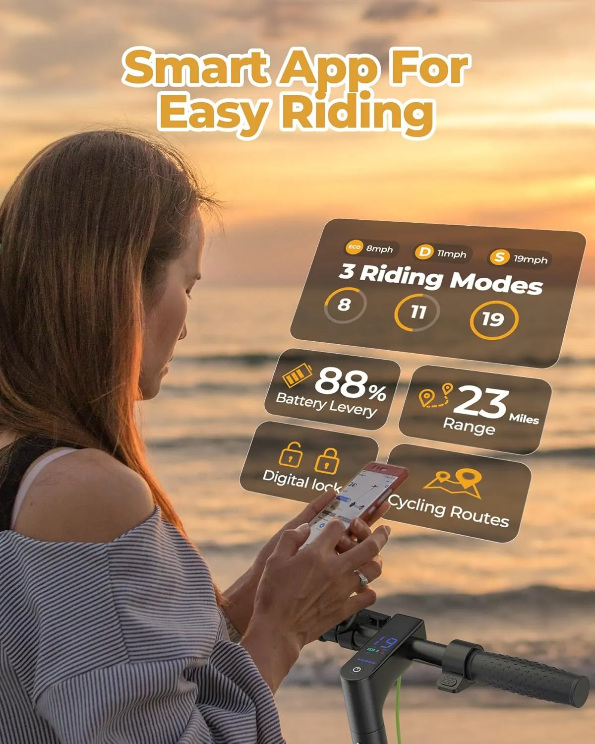 Electric Scooter - 8.5"/10'' Solid Tires, 350W/500W Motor, Up to 19-22MPH and 21-24Miles Long-Range Portable Commuting Scooter for Adults with Double Braking System and App