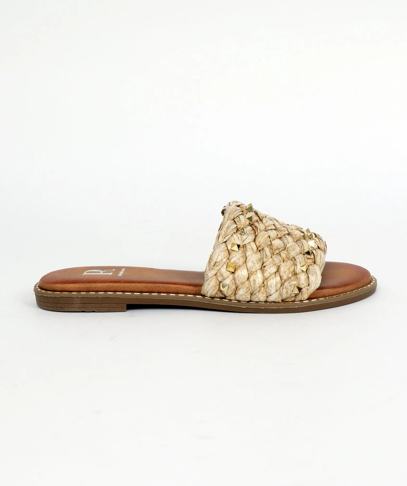 Embellished Straw Mule Sandals with Open Toe