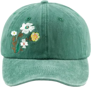 Embroidery Golden Blooms Washed Plain Baseball Cap,Retro Adjustable Dad Hats Gift for Men/Women,Unstructured