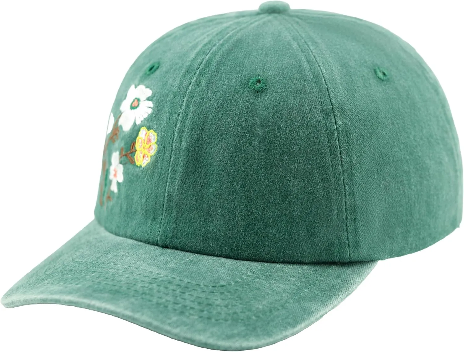 Embroidery Golden Blooms Washed Plain Baseball Cap,Retro Adjustable Dad Hats Gift for Men/Women,Unstructured